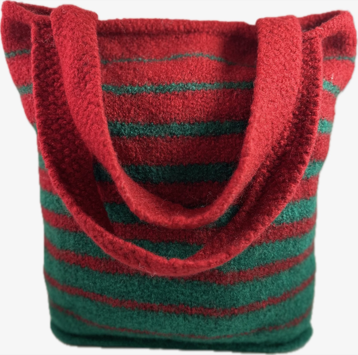 Forest green and red felted tote